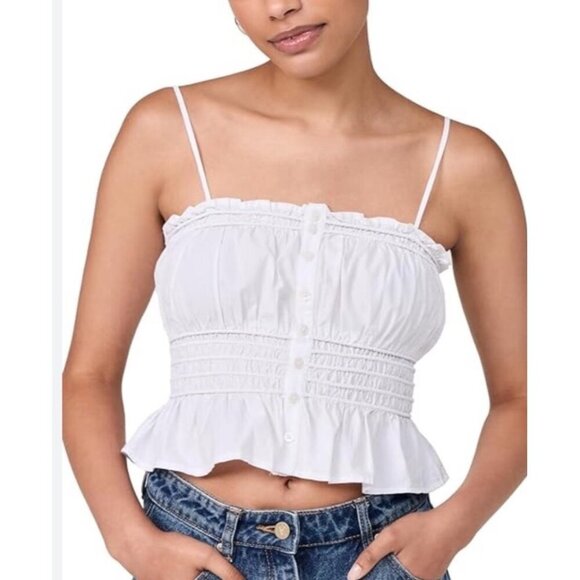 Madewell White Smocked Button-Down Peplum Top Small 100% Cotton Tank READ - Picture 9 of 15